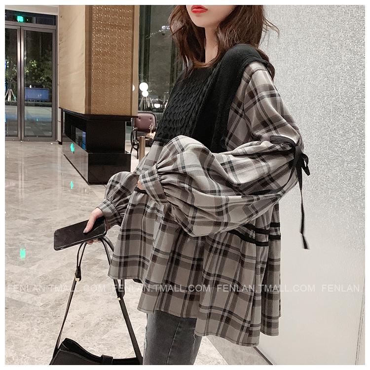 トップス 秋 かわいい ガーリー リボン ニット 韓国ファッション チェック タータンチェック 134 Sweetly