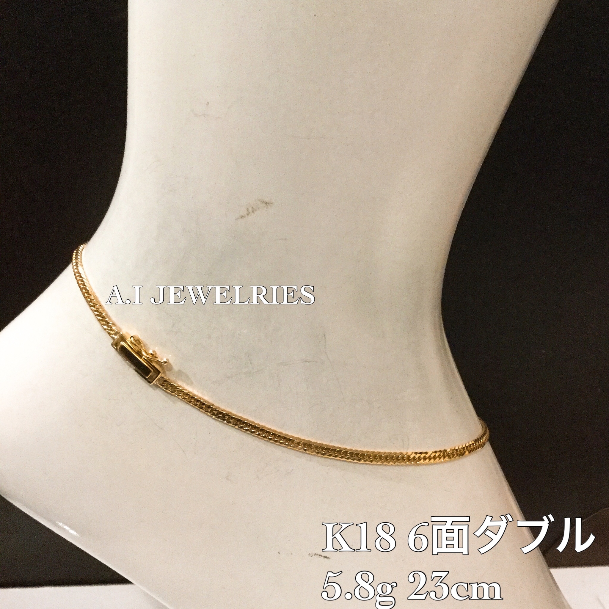 K18 6面 ダブル 26cm メンズ アンクレット A I Jewelries エイアイジュエリーズ