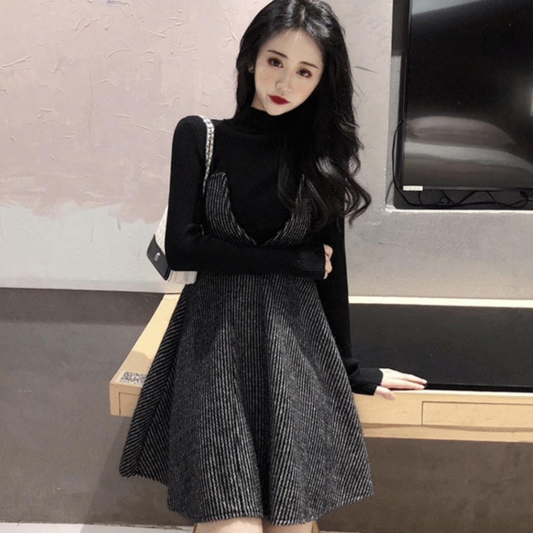 ２点 セット ハイネック ニット ウール タッチ ワンピース レディース 秋 冬 服 長袖 マイクロ ミニ 丈 おしゃれ ａライン Op 0503 Happy Orurea ハッピーオルレア