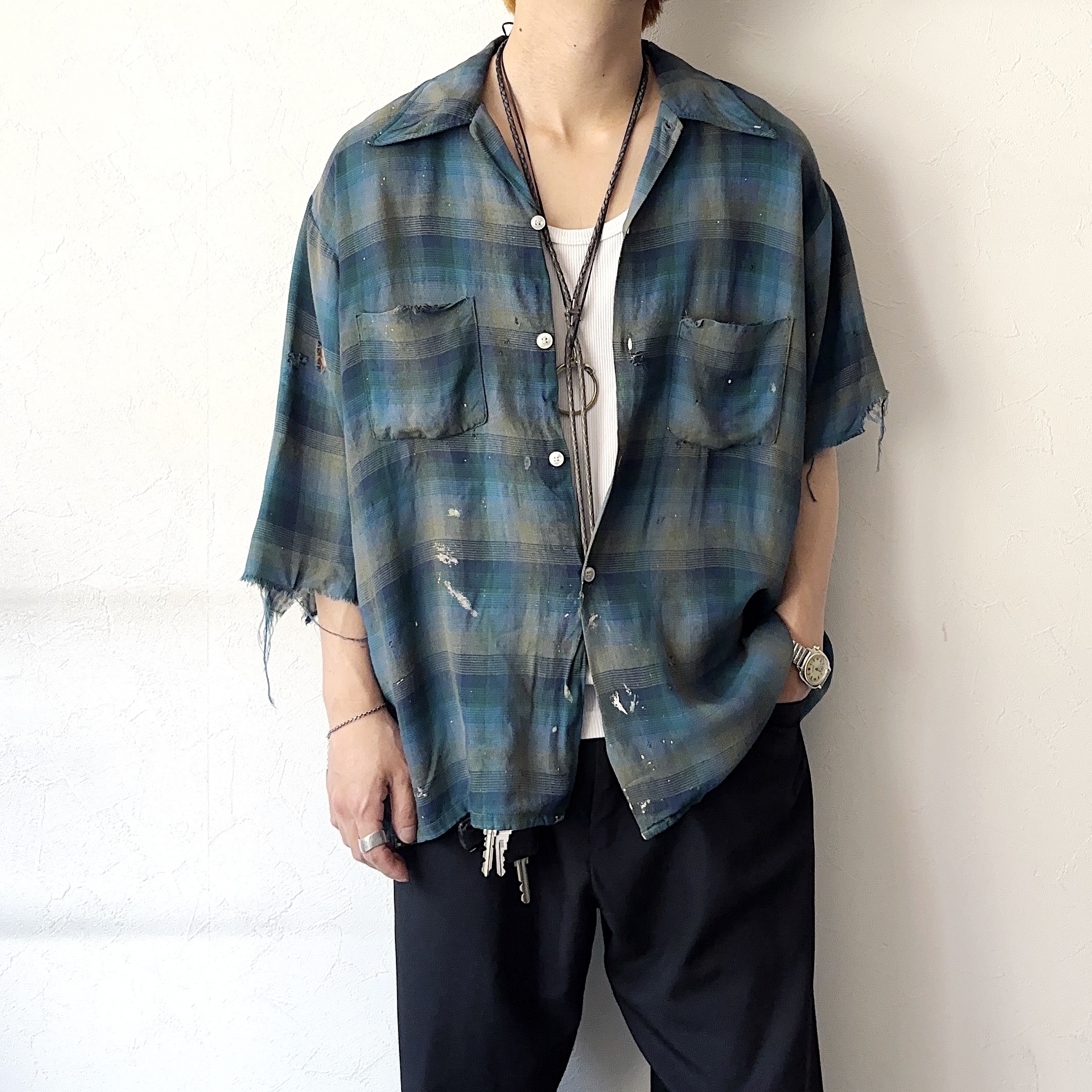 Vintage 60's【TOPSALL】Grunge Rayon Check Shirt の画像 3
