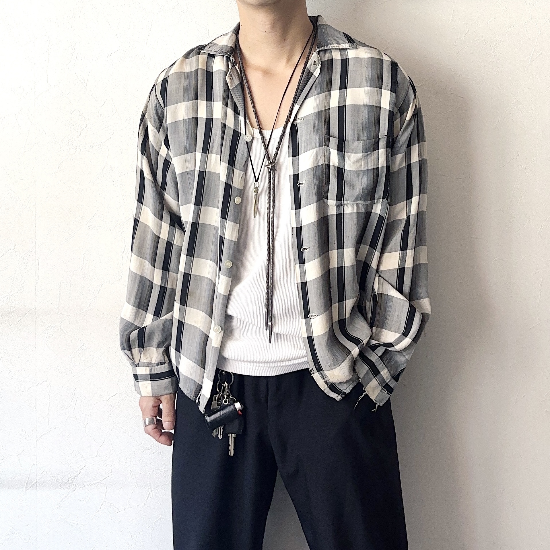 Vintage 60's【KOLESPORT】Grunge Rayon Check Shirt の画像 3