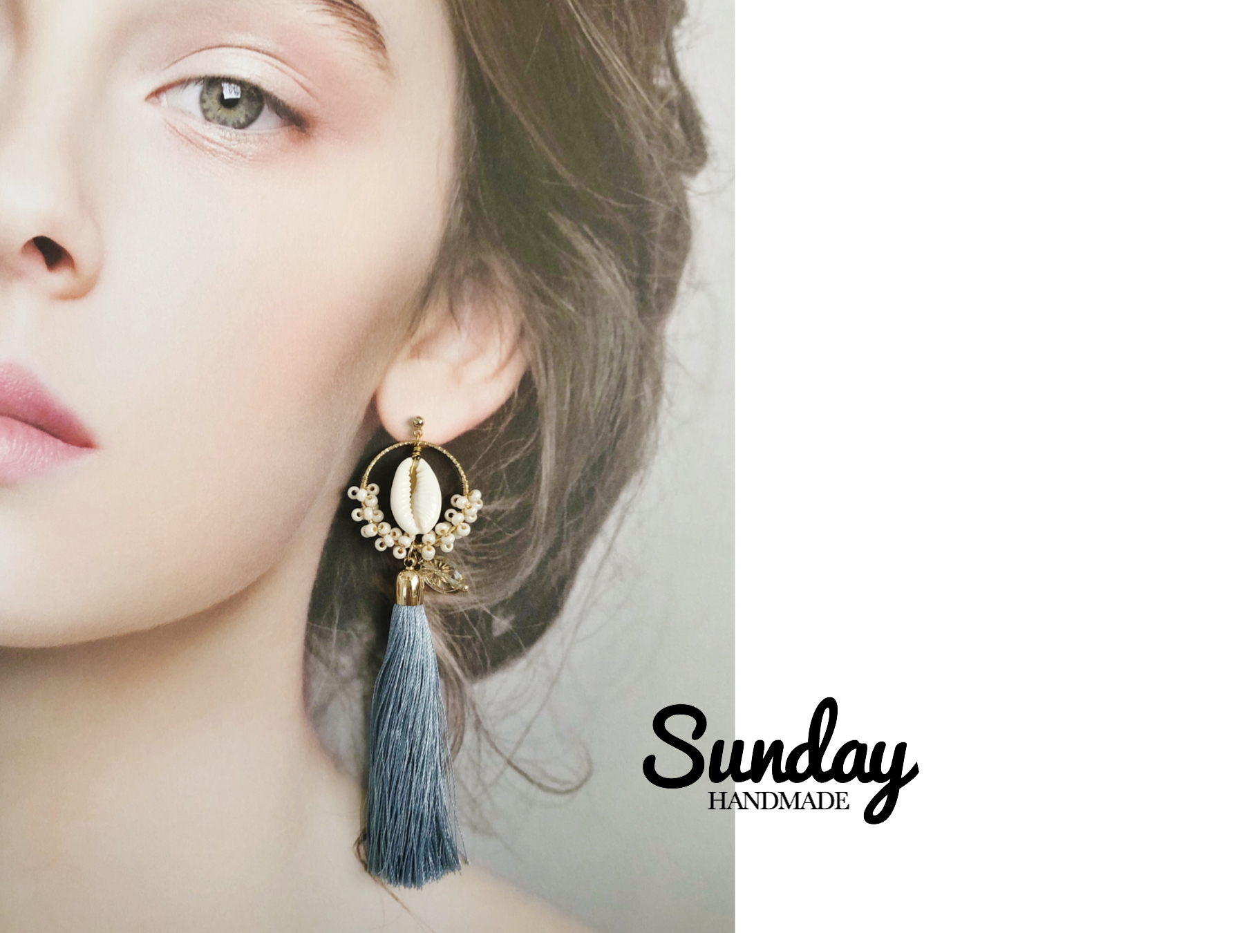 タカラガイのロングタッセル ピアス イヤリング Sunday Handmade タカラガイのロングタッセル ピアス イヤリング Sunday Handmade
