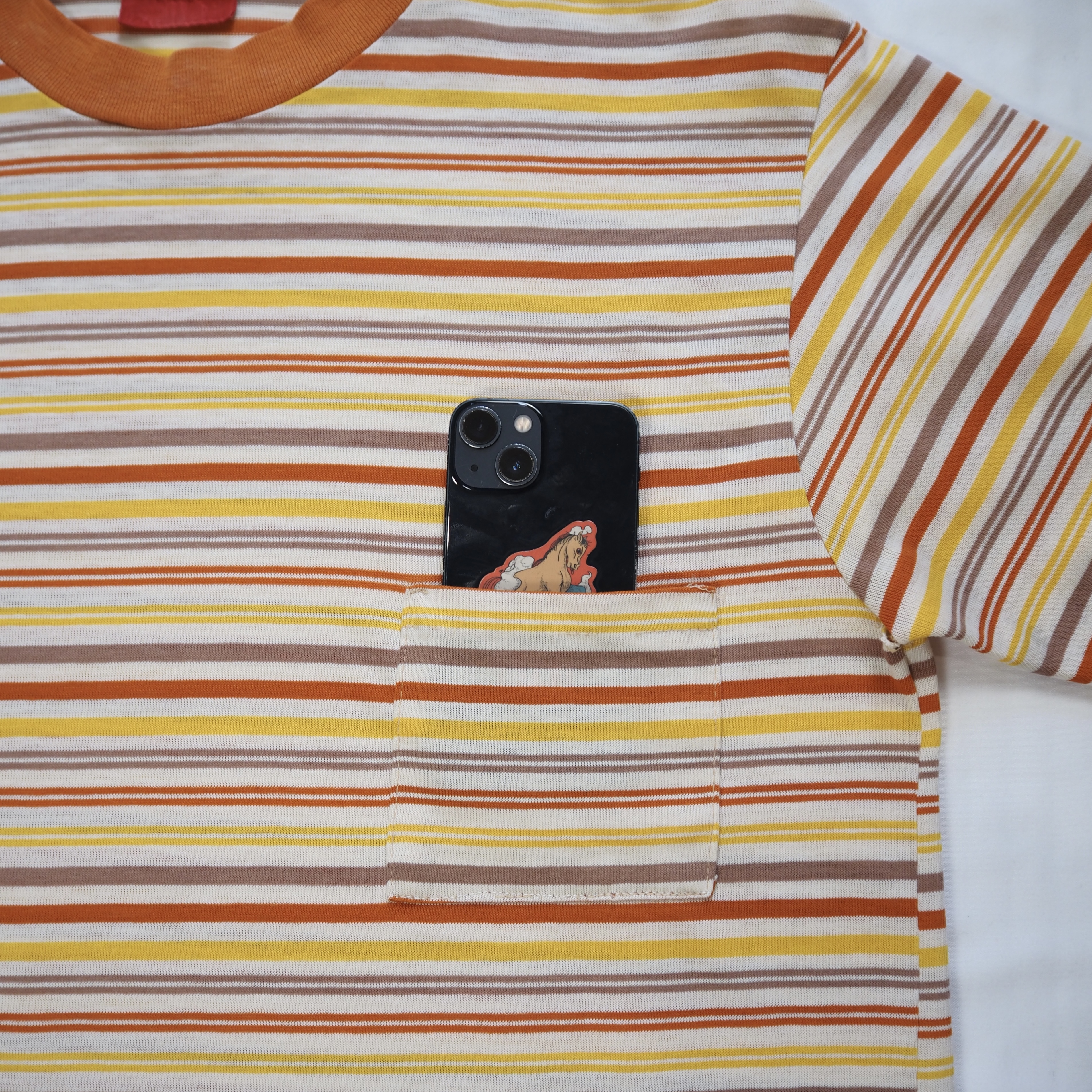 70’s-80’s ボーダーTシャツ オレンジ Mサイズ程度 の画像 6