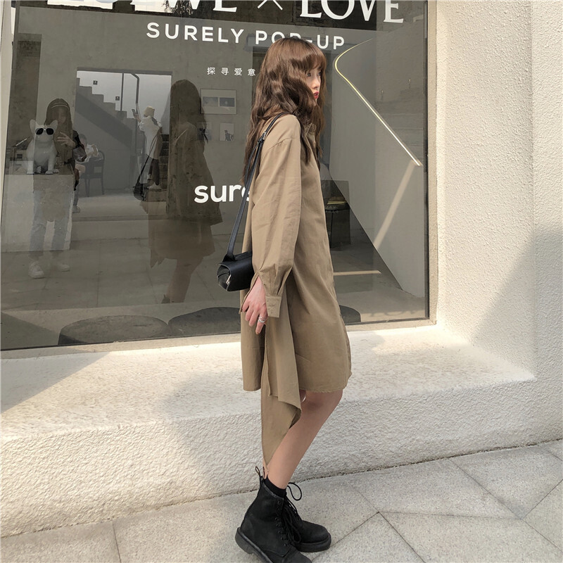 韓国レディースファッション 6790 シャツワンピース ミニワンピース ブラウンコーデ 長袖 大人女子コーデ リボンワンピース 送料無料 大きいサイズ韓国レディースファッション 可愛い韓国子供服通販ならaliceholly