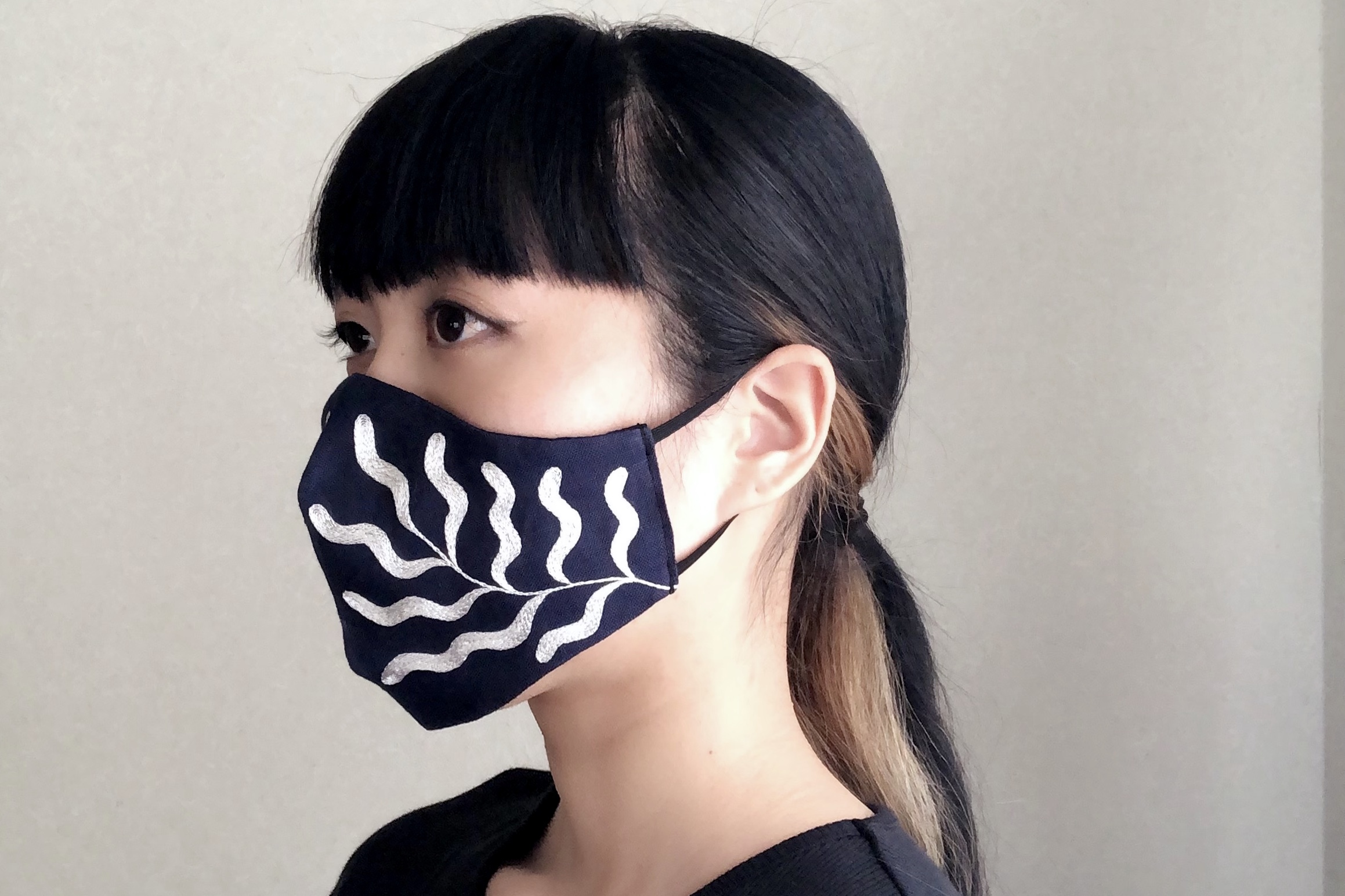 【刺繍マスク】 "Sea plant-white"