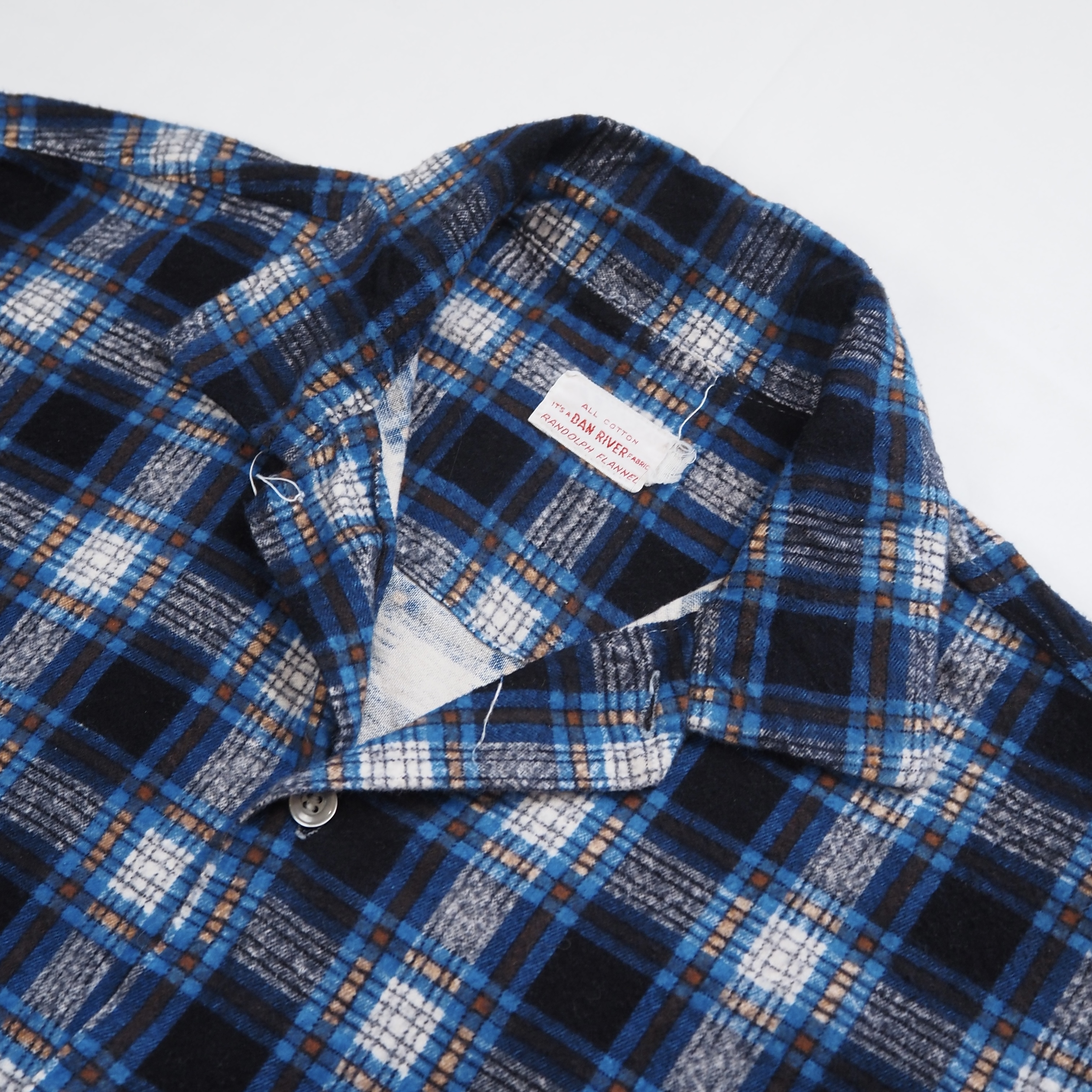 60’s Dan River Fabric プリントネル ブルー×ブラック  Mサイズ程度 の画像 8