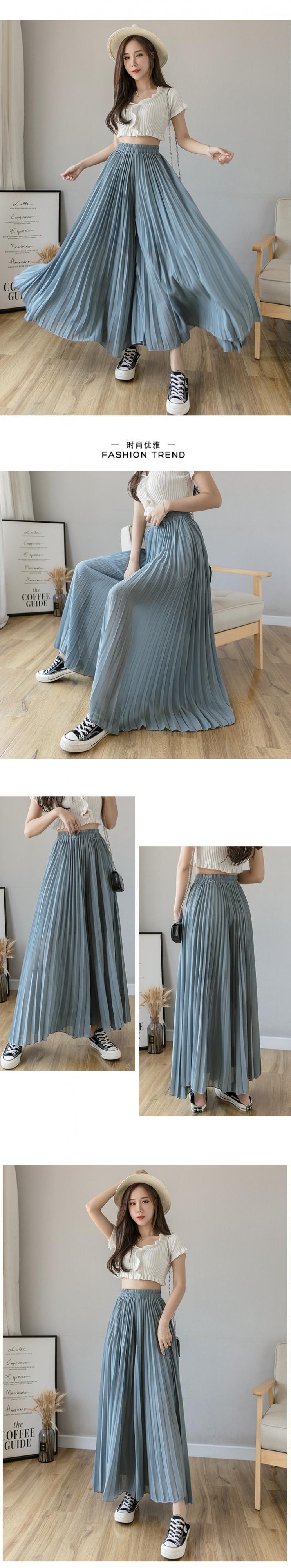 シフォンプリーツワイドレッグパンツ女性の夏の薄いセクションハイウエストストレートスカートパンツ緩い緩い9ポイントパンツ潮 ハイウェスト サマー
