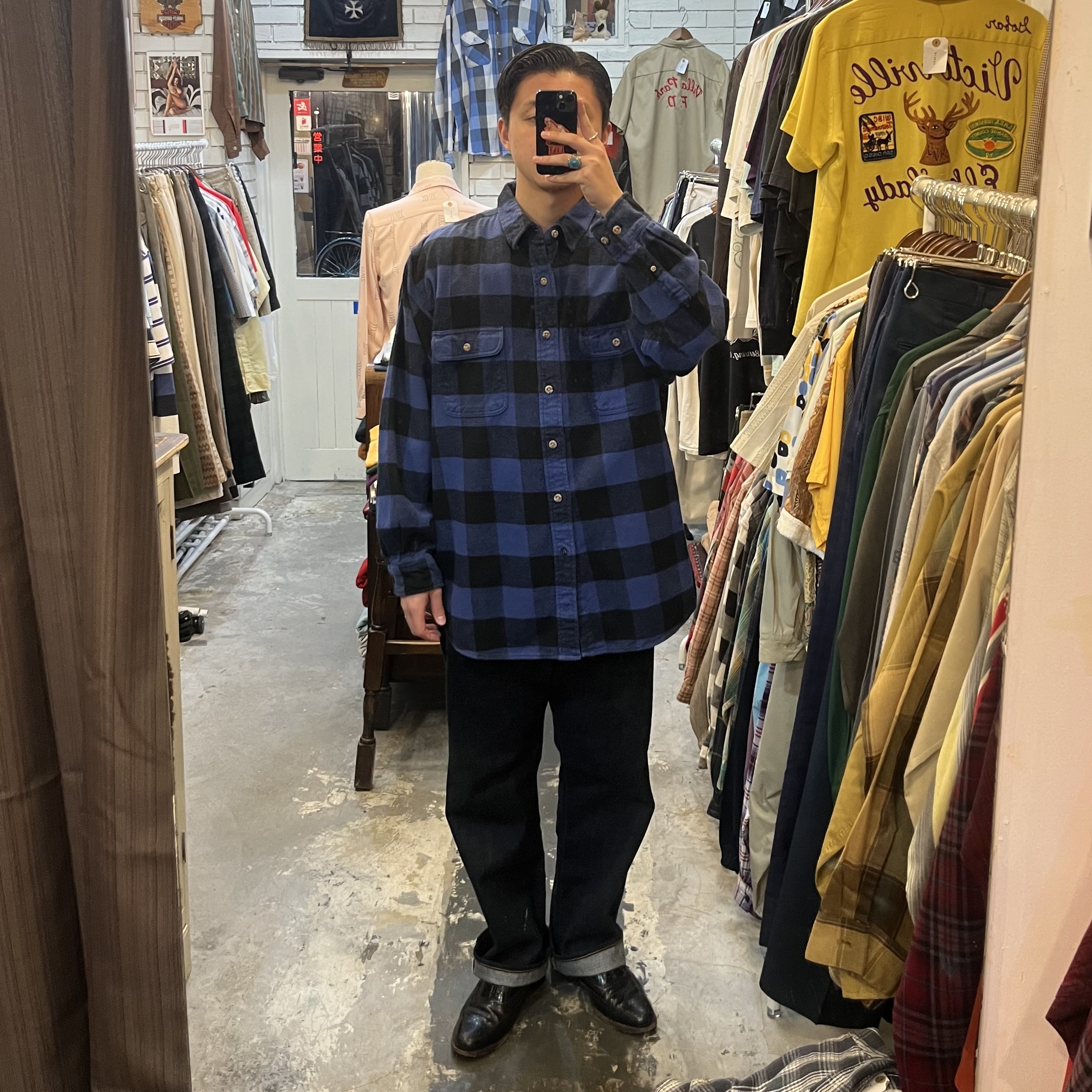 00’s Field and Stream ヘヴィネル ブルー×ブラック ブロックチェック L-XL程度 の画像 3