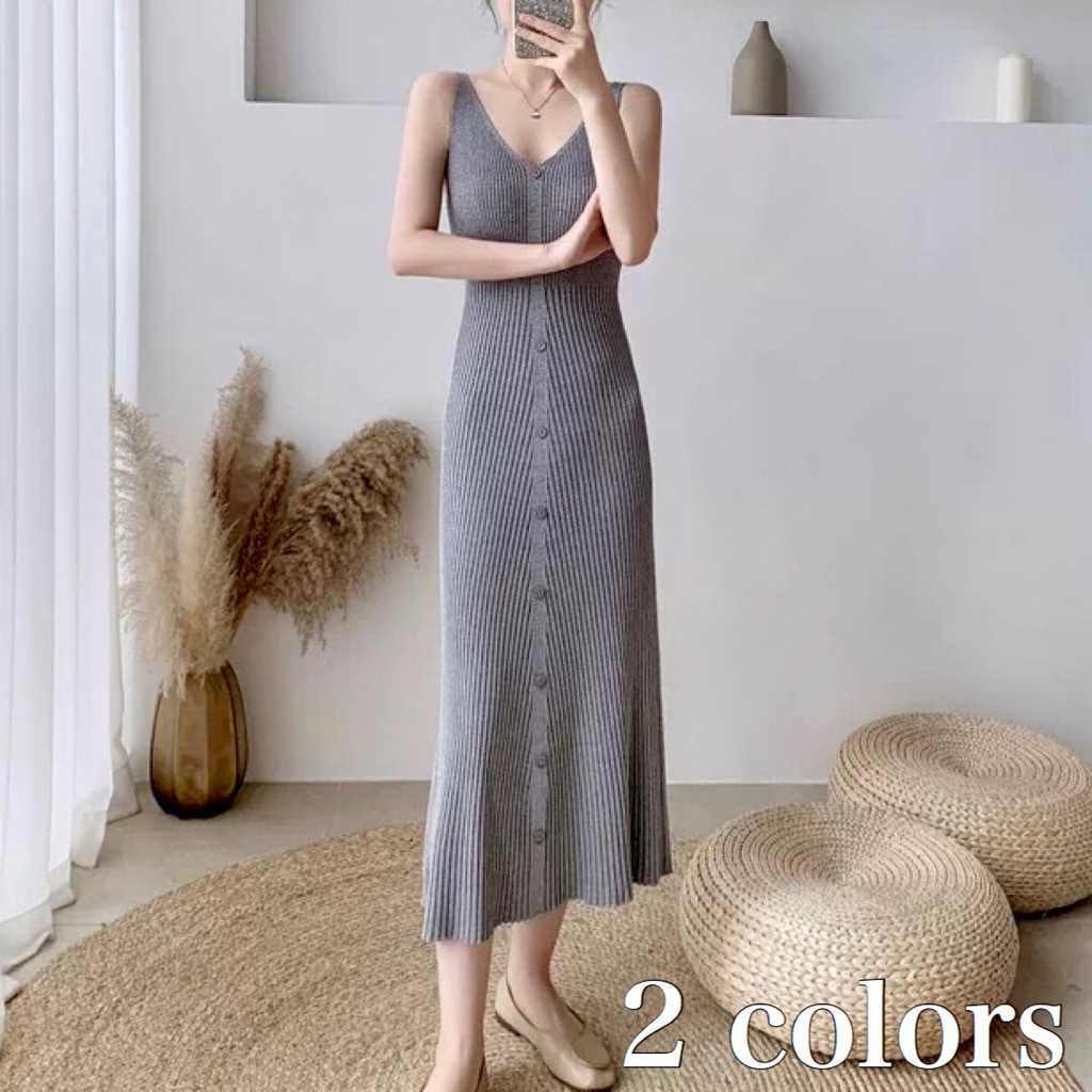 リブ ニット タンクトップ キャミソール ロング ワンピース レディース 春 夏 服 ミモレ 丈 韓国 ファッション 大人 の 可愛い おしゃれ 楽チン フレア Op 0544 Happy Orurea ハッピーオルレア