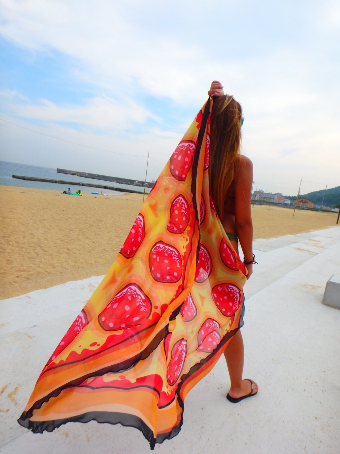 ピザ おしゃれなラウンド ビーチタオル 大判 円形 こどもと一緒に夏の海