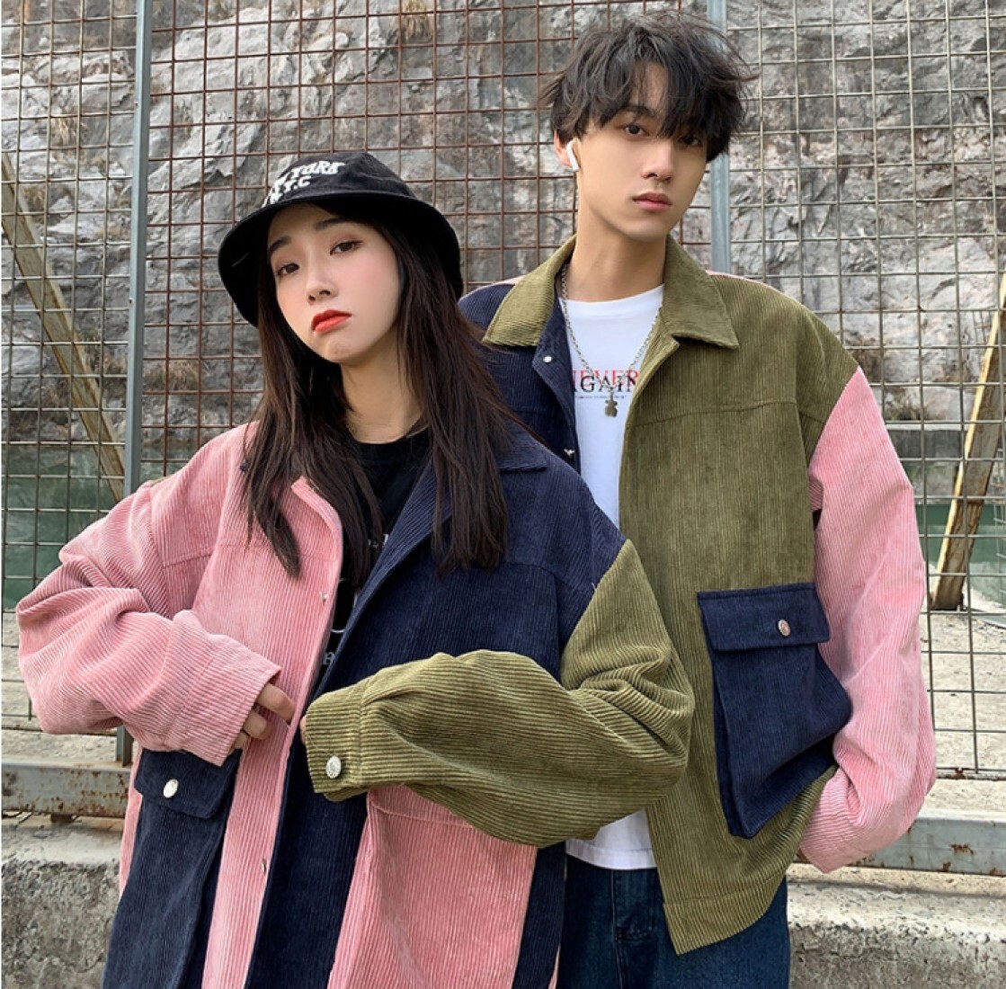 コーデュロイジャケット ハーフカラー レディース メンズ 大きいサイズ Ichain