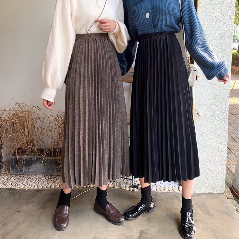 【春新商品♡プリーツスカート マキシ丈 ロング】 ボトムス レディース 低身長向け 高身長向け スカート ウエストゴム 通勤 ブラック