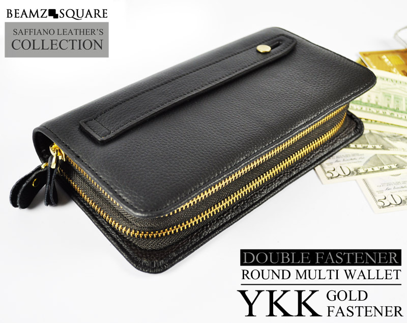 Beamzsquare サフィアーノ牛革ダブルファスナー大容量長財布 Smile Getters