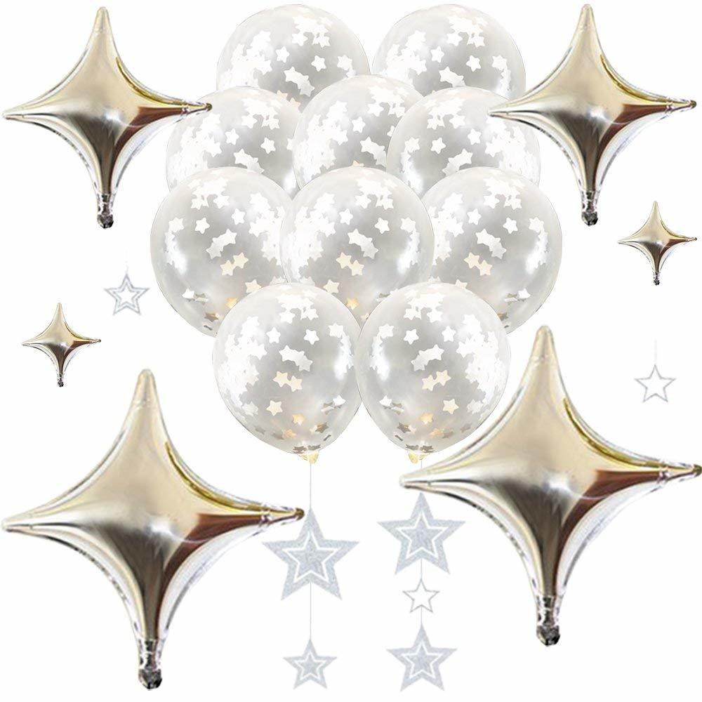 デコレーションバルーンセット コンフェッティバルーン シルバースター 風船 キラキラ 銀色 星 風船 誕生日 結婚式 二次会 豪華 おしゃれ 透明 ぺたんこ配送fta129 幸せを運ぶ風船shopフロンティアバルーン