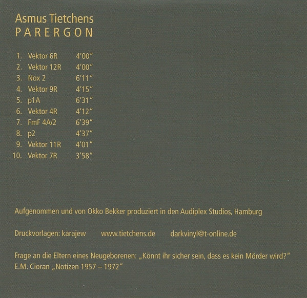 ASMUS TIETCHENS - Parergon CD - 画像2