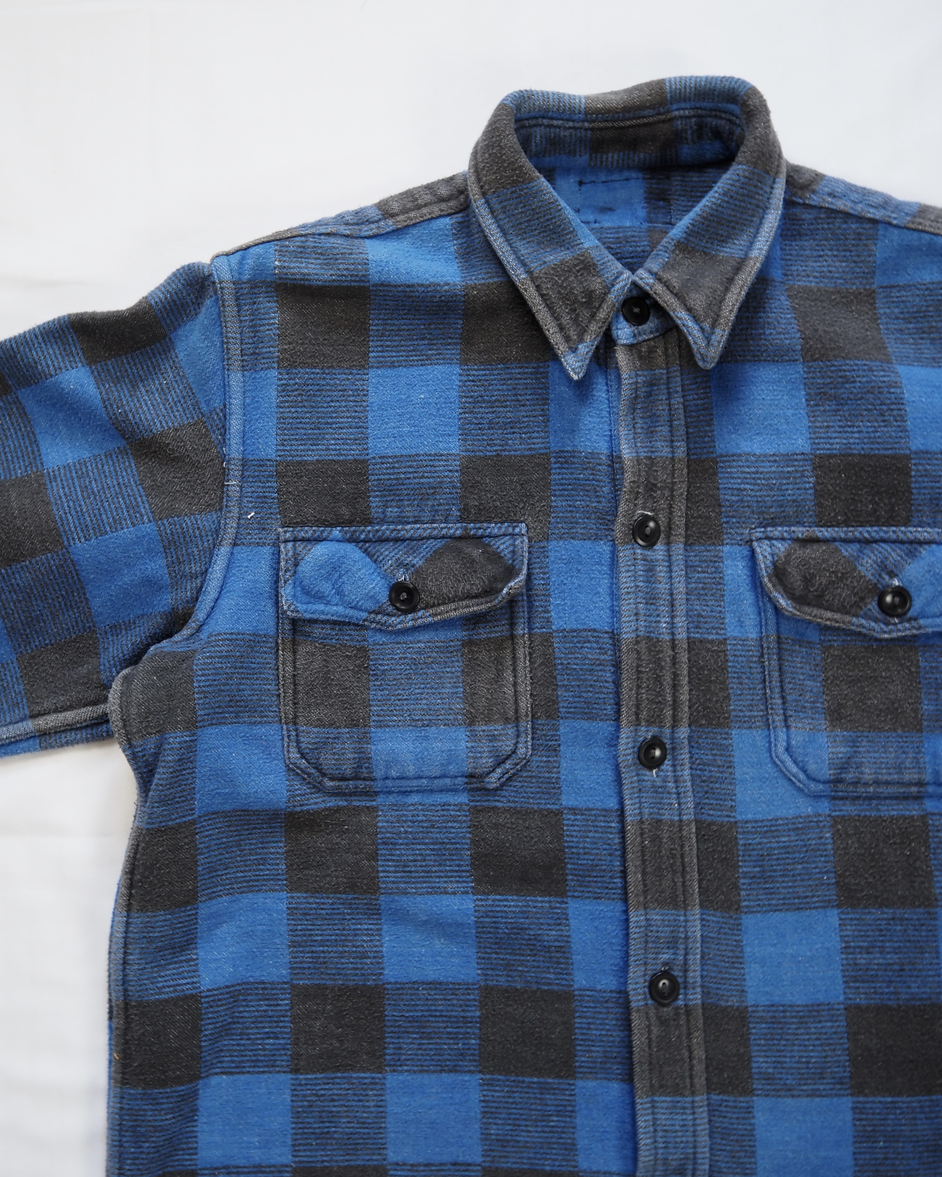 【5/6(水) 20:00入荷】60’s ヘヴィネル ブルー×ブラック ブロックチェック ボックスシルエット の画像 4