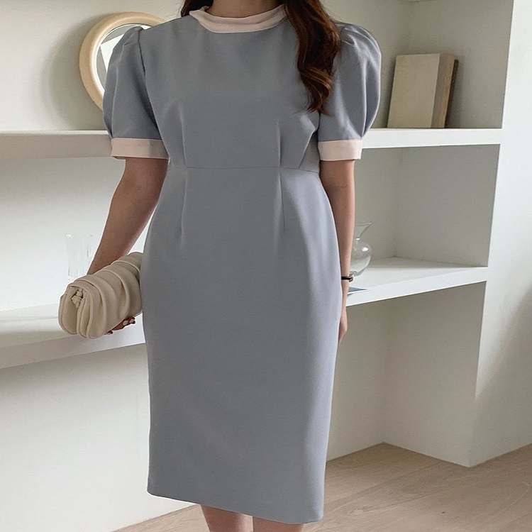 夏ワンピース 夏ワンピ ワンピース ワンピ レディース 通販 女性用 バイカラー タイト クルーネック 無地 バックリボン 半袖 ミディ丈 ミディアム ハイネック デート 食事会 女子会 お出かけ 入学式 入園 結婚式 二次会 披露宴 お呼ばれ 通勤 シンプル クラシカル
