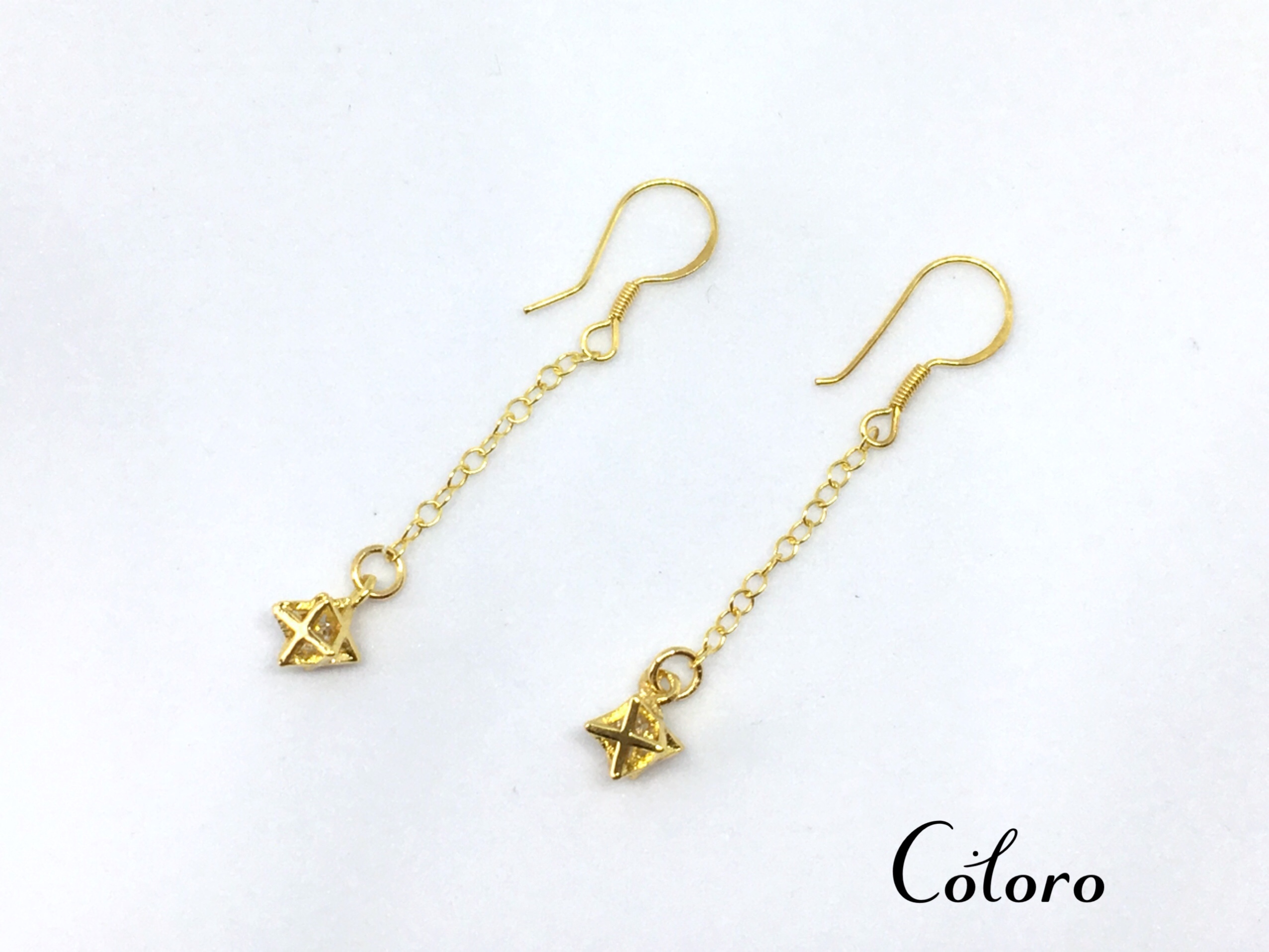 大人かっこいい揺れるピアス キュービックジルコニア ゴールド Silver925 K18 ハンドメイド イヤリング Coloro