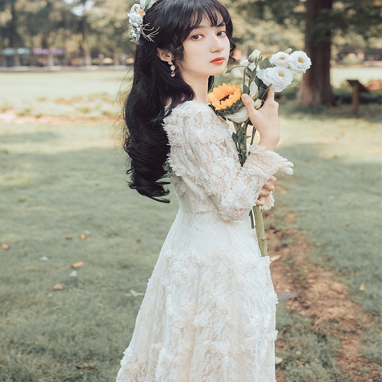 ドレス ワンピース 通販 通販ワンピ 通販ワンピース 通販ドレス レディース 女性用 花柄 レース 3d 長袖 ロング マキシ Vネック ハイウエスト 透け感 パーティー 食事会 女子会 お呼ばれ デート 人気 トレンド 清楚 大人かわいい 定番 秋 デコルテ美人 お洒落 おすすめ