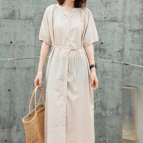 ウエストコード前ボタンスキッパー襟ワンピース Oli 430 Avilio