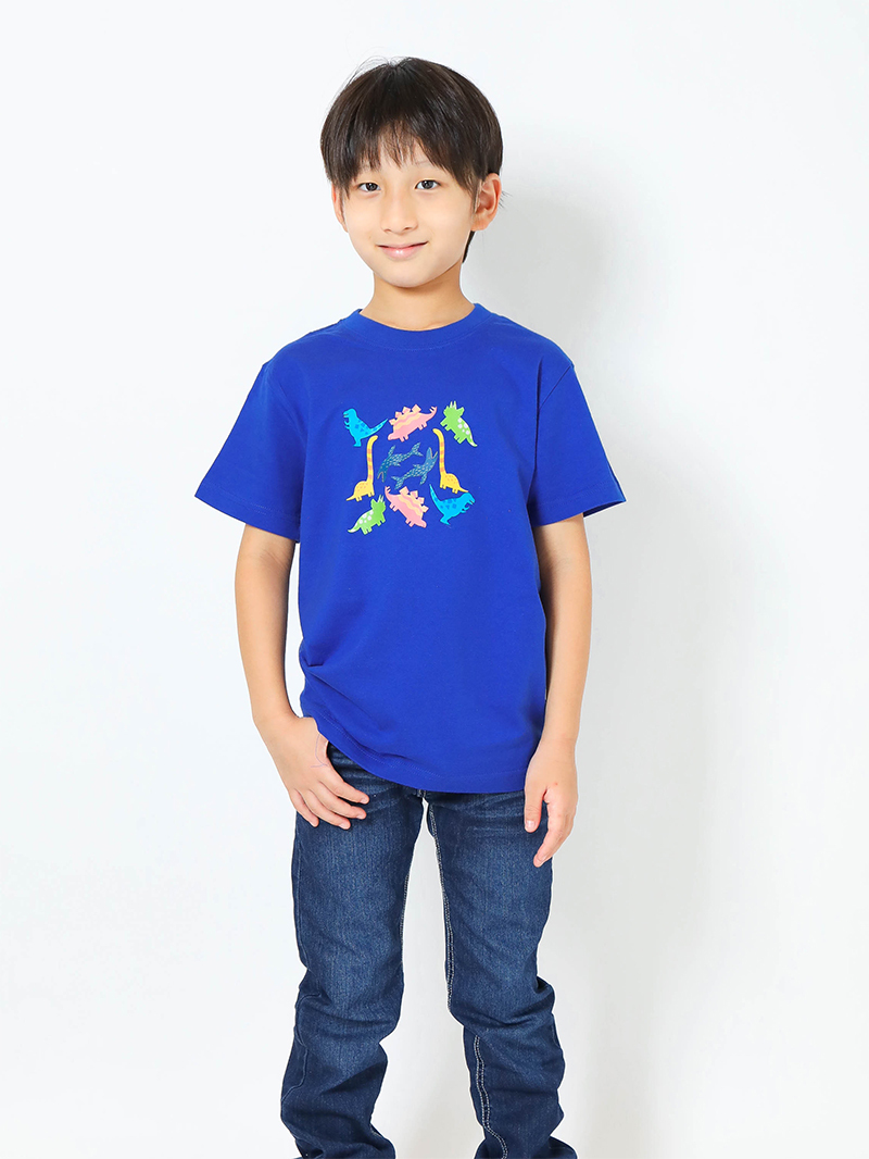 恐竜プリントｔシャツ 子供用 恐竜パラダイス ロイヤルブルー Kt Mo 恐竜グッズ通販ショップ Chamaryu