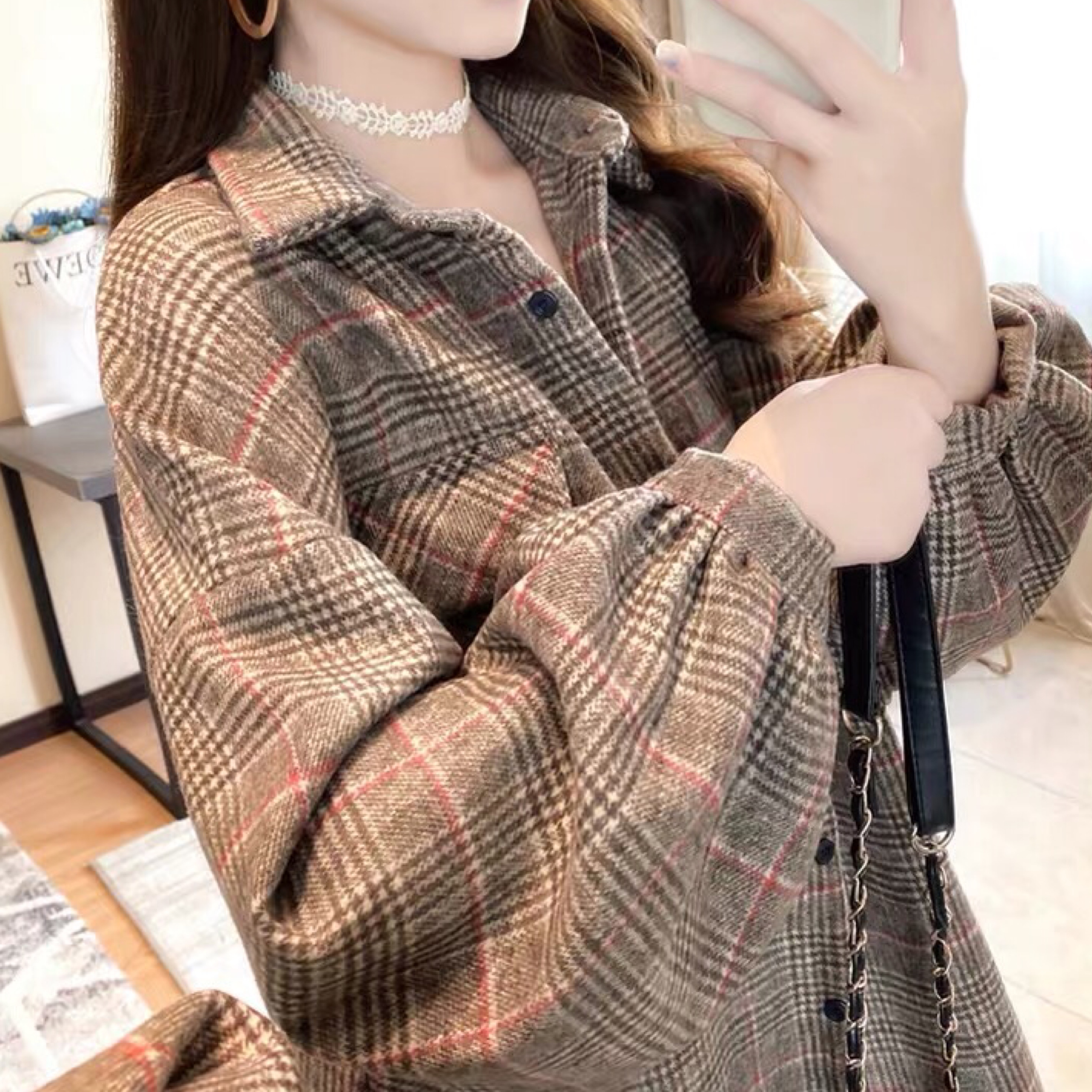 レトロガーリー バルーンスリーブチェックシャツコート A0695 Retro N