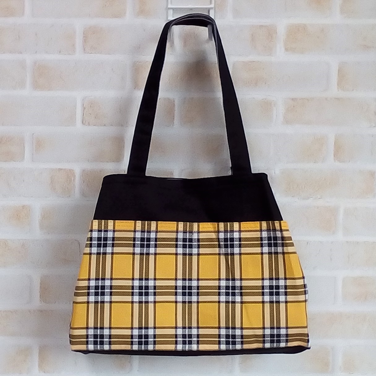 台形になるバッグ チェック柄3種類 おへそボタン 布小物