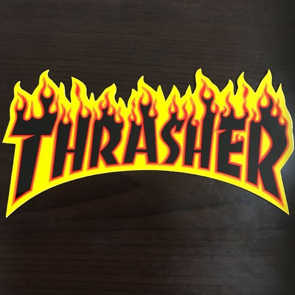 St Thrasher Magazine スラッシャー ファイヤーロゴ スケートボード ステッカー Black Flame M Earth Skateboardstikers