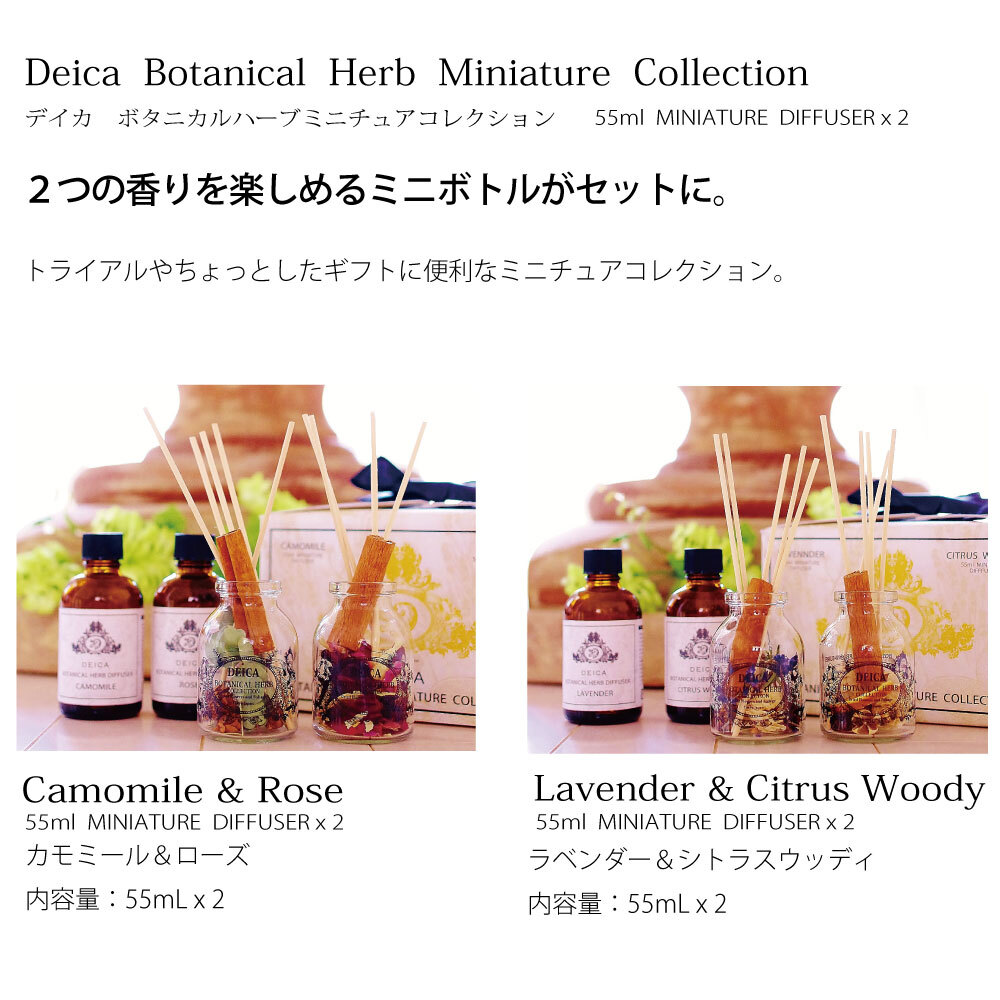 Deica Botanical Herb Miniature Collection デイカ ボタニカルハーブミニチュアコレクション 内容量 55ml X 2 Deica Aroma Fragrance デイカアロマフレグランス