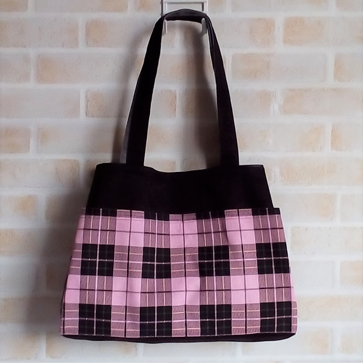 台形になるバッグ チェック柄3種類 おへそボタン 布小物