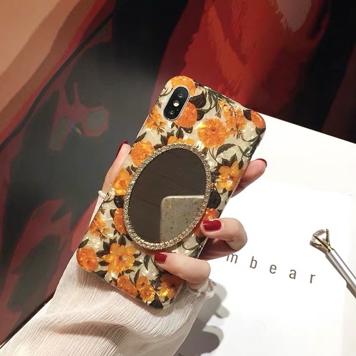 レトロ花柄iphoneケース 鏡付き L1401 Mimi Minette