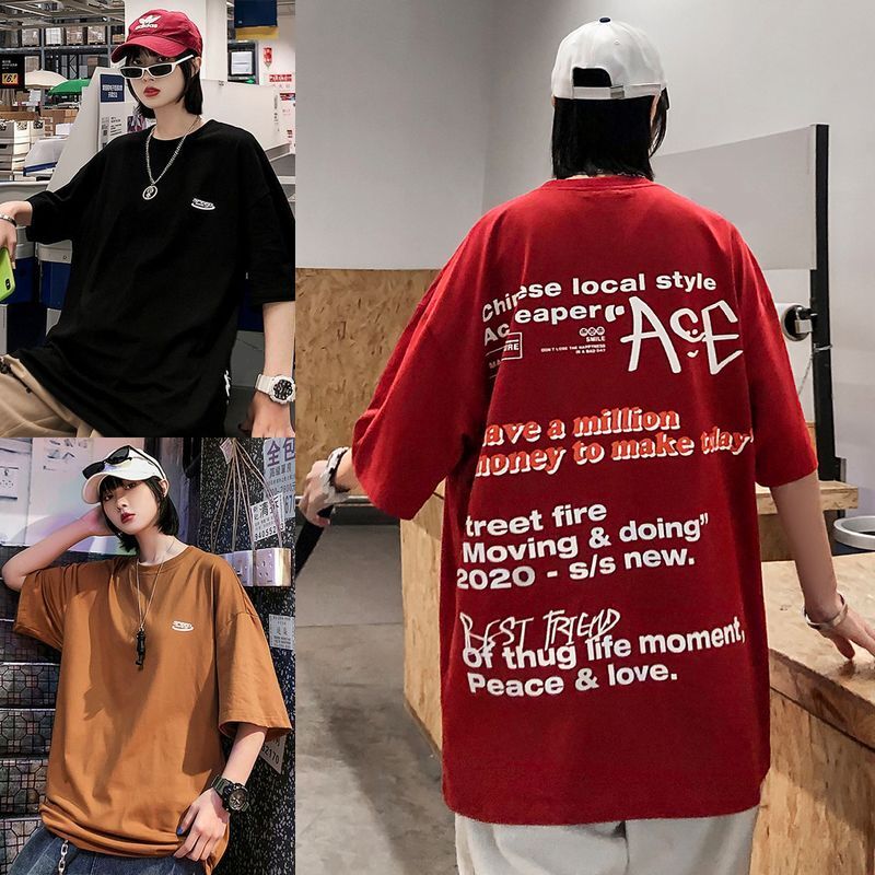 韓国ファッション Tシャツ ユニセックス 半袖 Tシャツ メンズ レディース ワンポイント 英字 バックプリント オーバーサイズ 大きいサイズ ルーズ ストリート