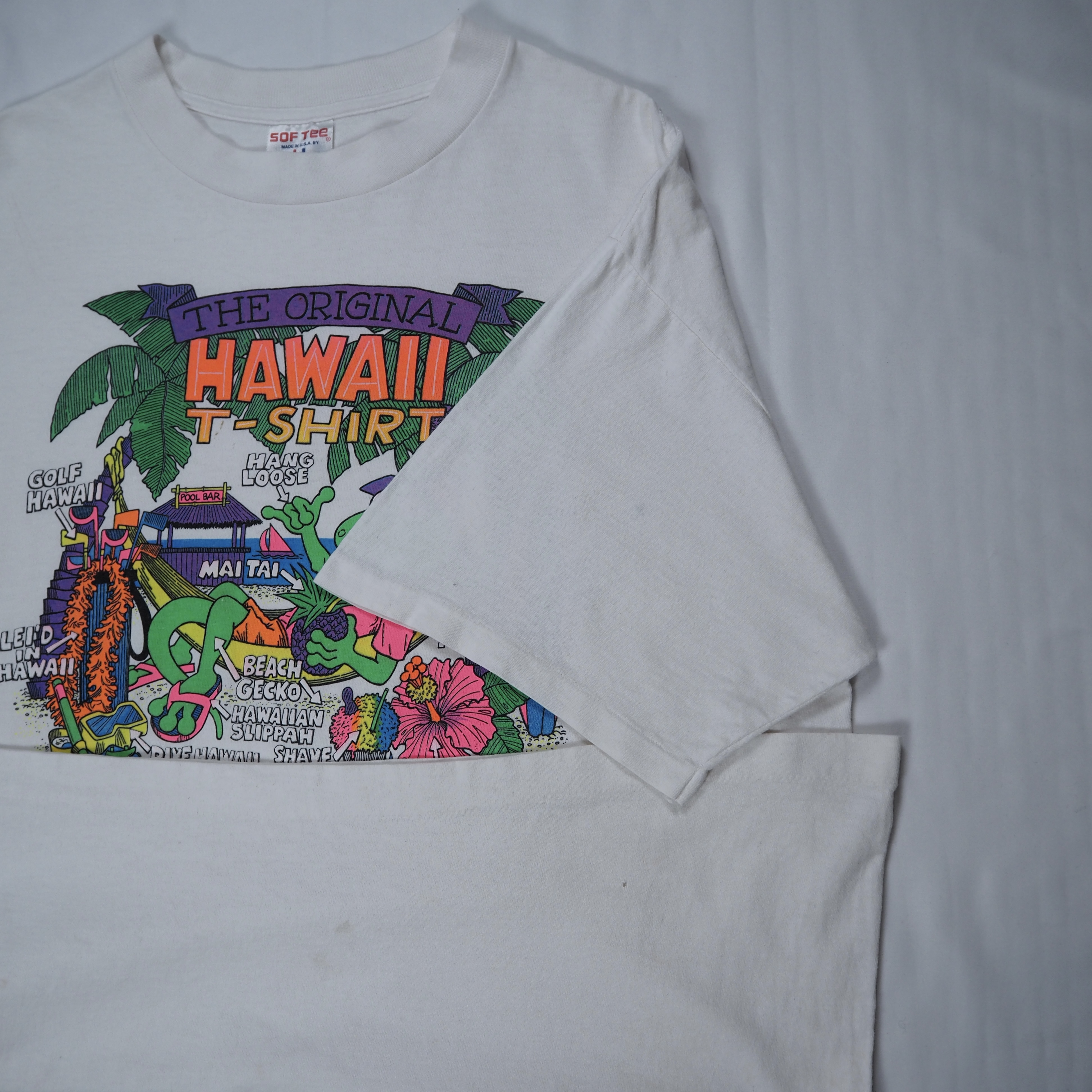90’s Hawaii スーベニアTシャツ XLサイズ ホワイト 袖裾シングルステッチ の画像 11