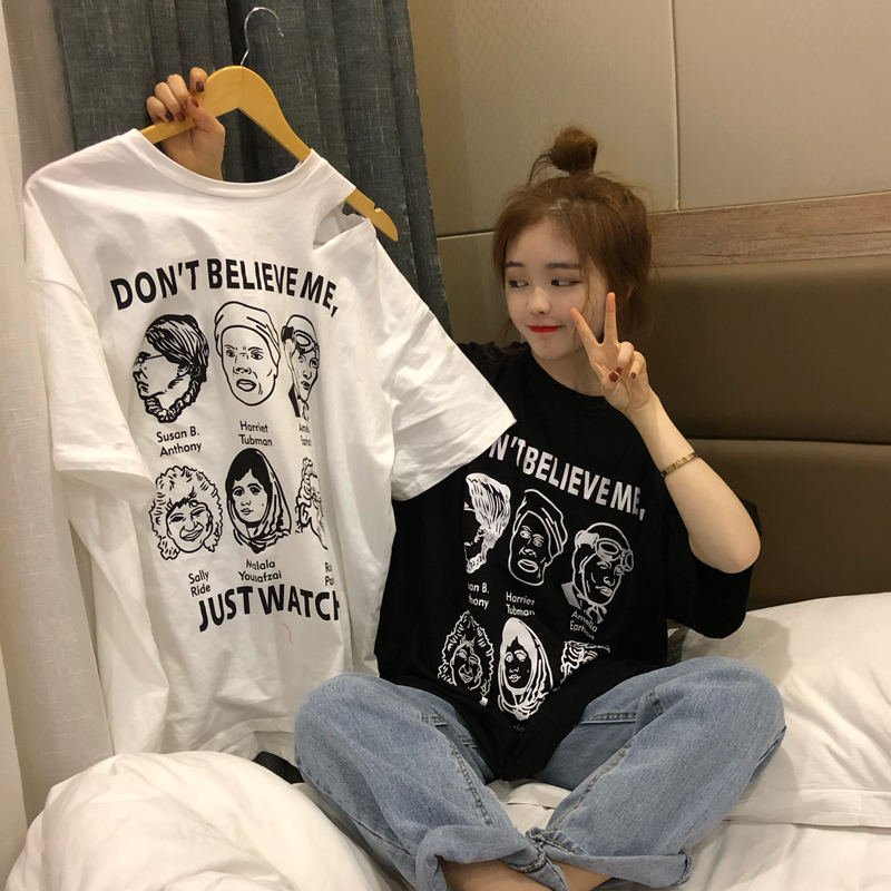Tシャツ トップス 半袖 似顔絵 イラスト 切込み ゆったり 大きめ 彼シャツ 春夏 女子会 デート カジュアル レディース 女性用 Tp0140 Colorful Closet おしゃれなトレンド海外レディースファッション通販 カラフルクローゼット