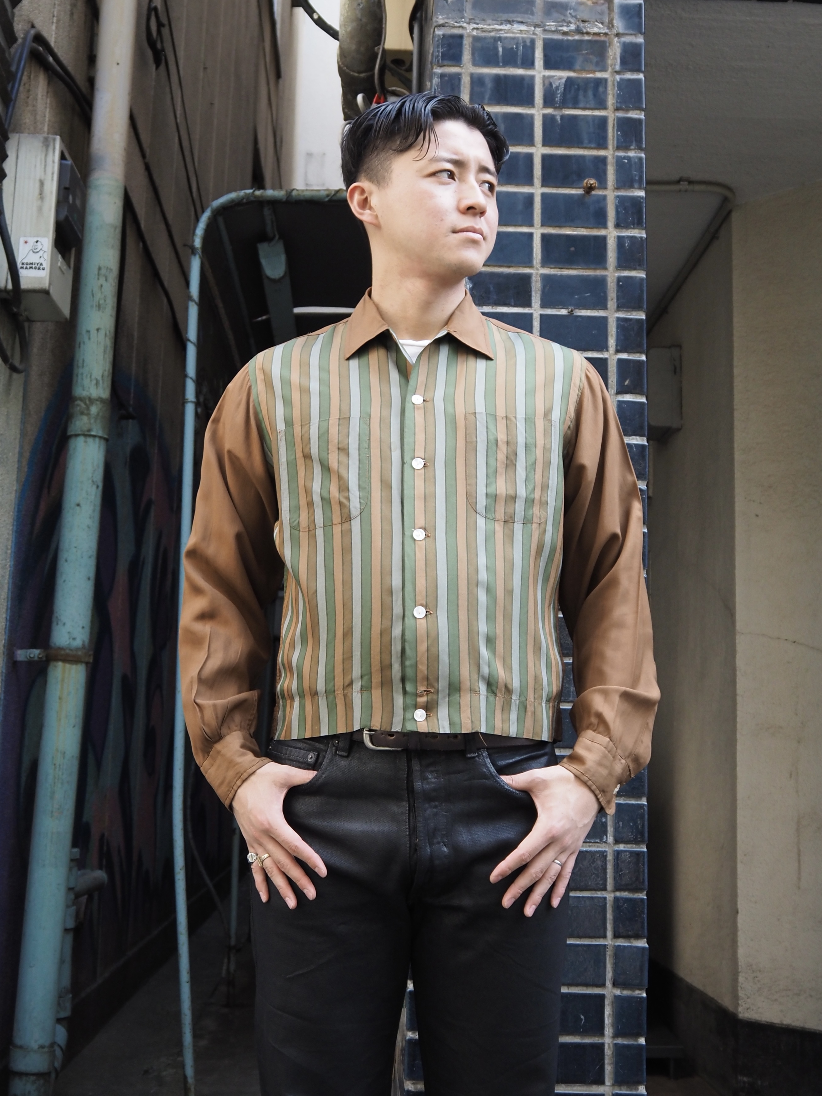 50’s 100%シルクシャツ ストライプ の画像 2