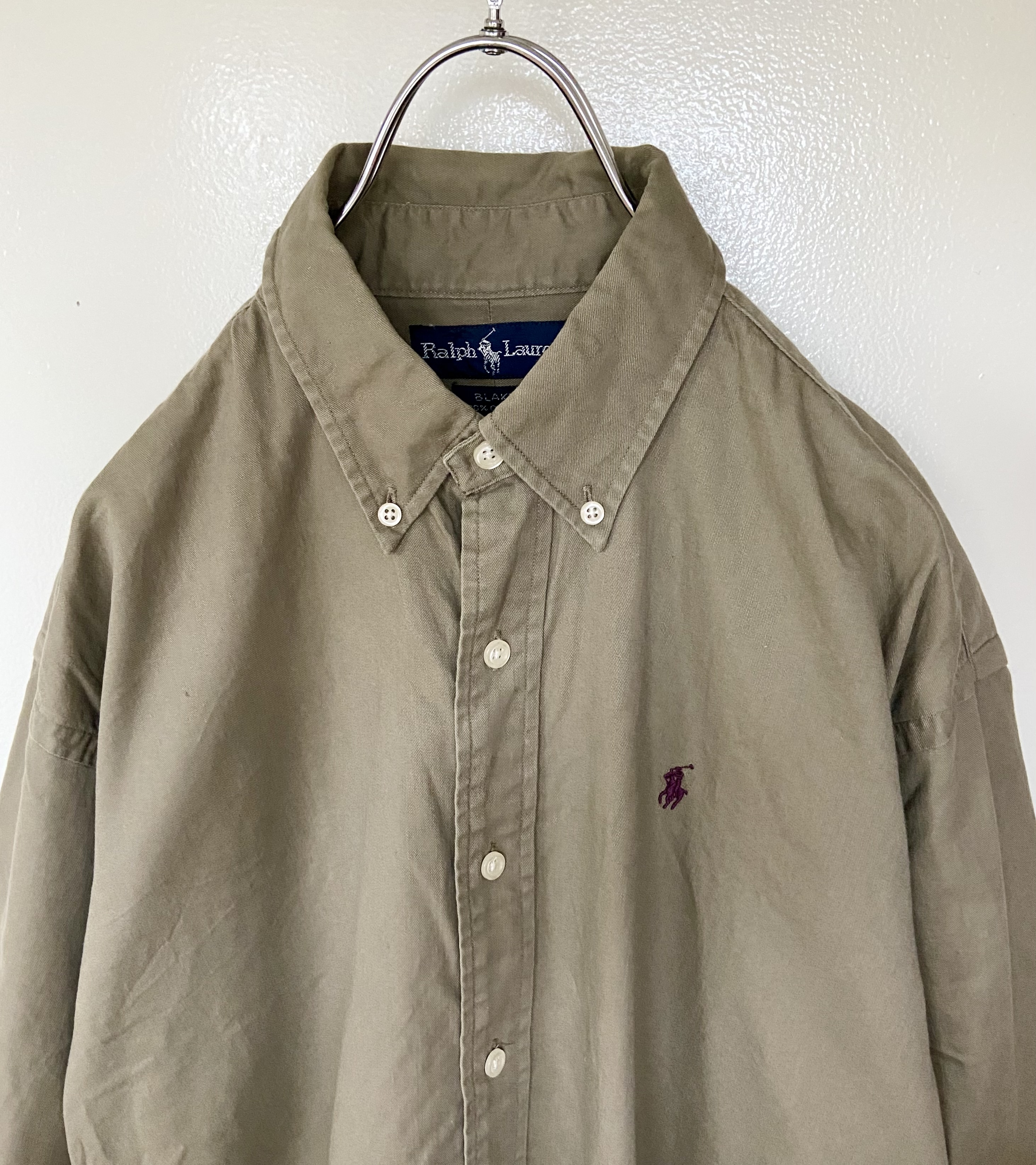 90s古着 Polo Ralph Lauren ポロラルフローレン 長袖シャツ 紫刺繍 ベージュブラウン オーバーサイズ らくふる古着 リユース リメイク専門のオンライン古着shop 90s古着 Polo Ralph Lauren ポロラルフローレン 長袖シャツ 紫刺繍 ベージュブラウン オーバーサイズ らくふる古着 リユース リメイク専門のオンライン古着shop