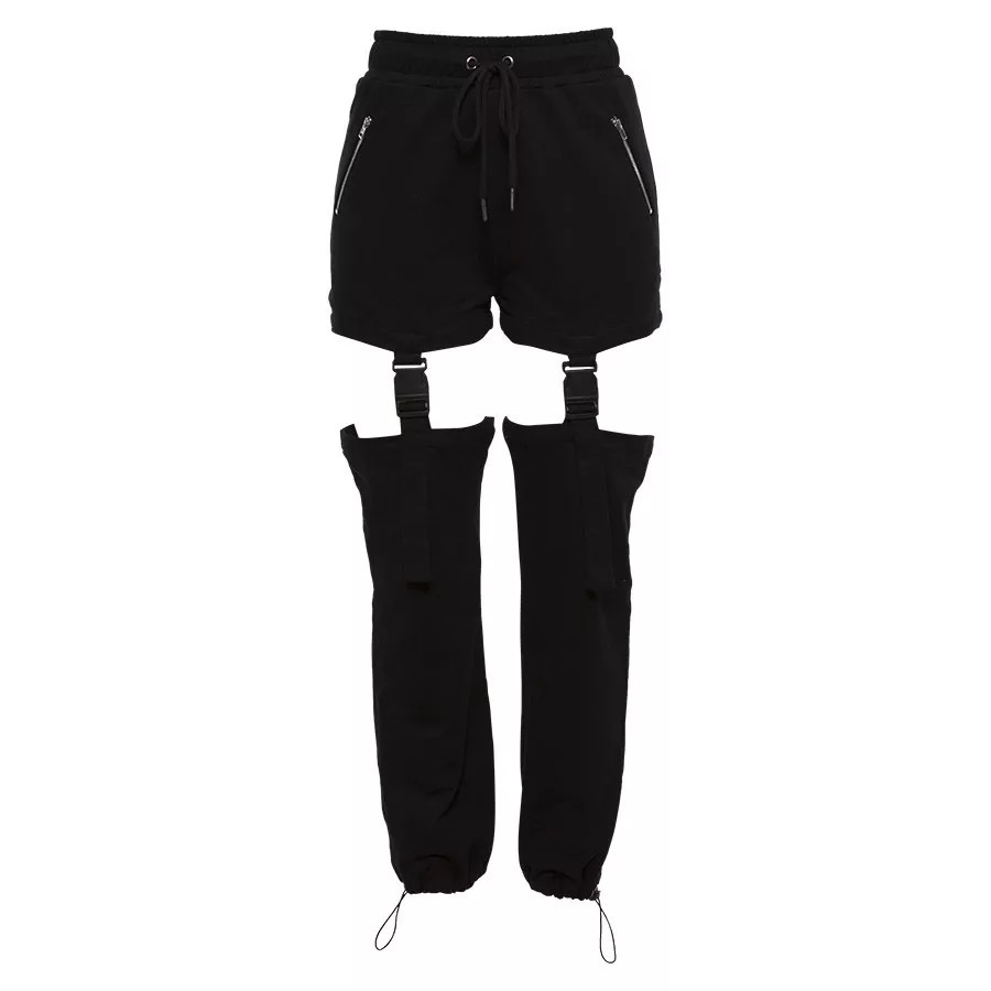 2色 ハイウエスト ブラック カットアウト ガーターベルト カーゴパンツ