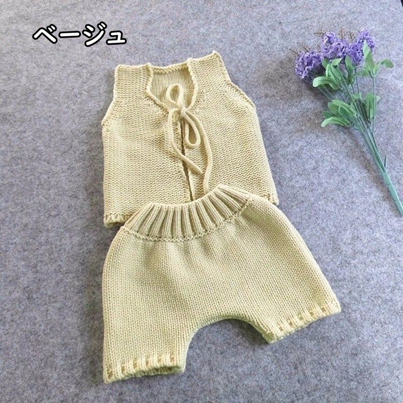 子供服 セットアップ 女の子 男の子 ベスト パンツ 2点セット キッズ ベビー ジュニア 子ども服 こども服 子ども 子供 秋服 春服 冬服 秋 春 冬 かわいい 可愛い おしゃれ シンプル 韓国子供服 韓国 ベージュ ブラック ブラウン グレー コットン ニット 6 12ヶ月