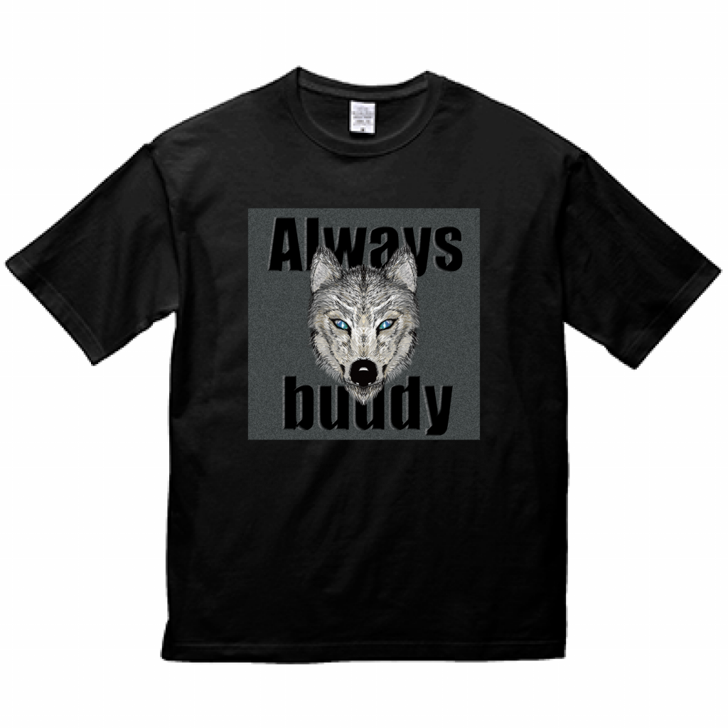 ビッグシルエットtシャツ ウルフ ブラック Always Buddy イラストバックプリントtシャツ専門店