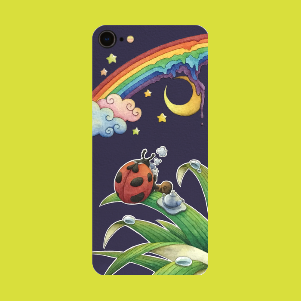 Iphone 強化ガラス仕上げケース Rainbow At Night Iphoneケース スマホケース 夜空 虹 てんとう虫 かわいい カラフル イラスト サイシキユウギ