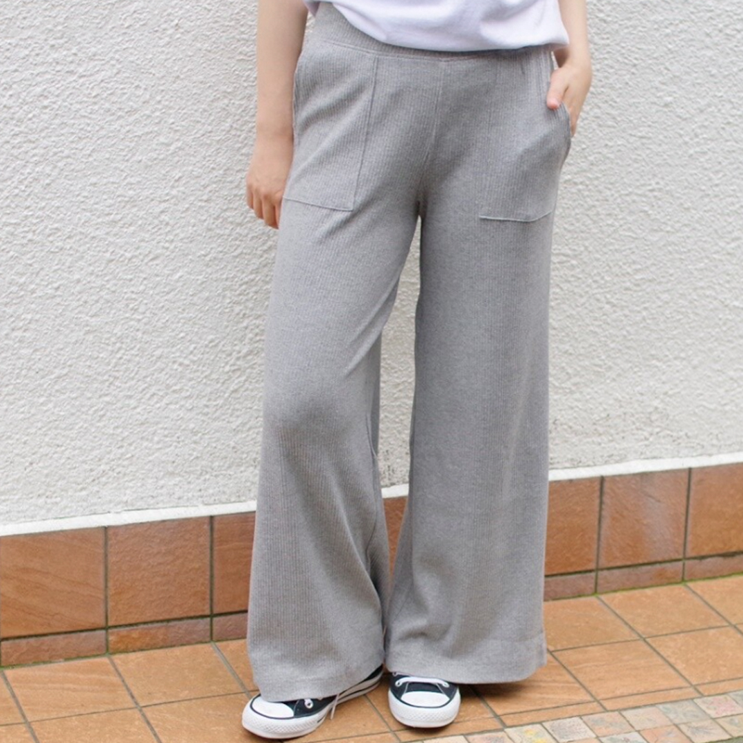 即納 Winter Sale リブワイドフレアパンツ Cae