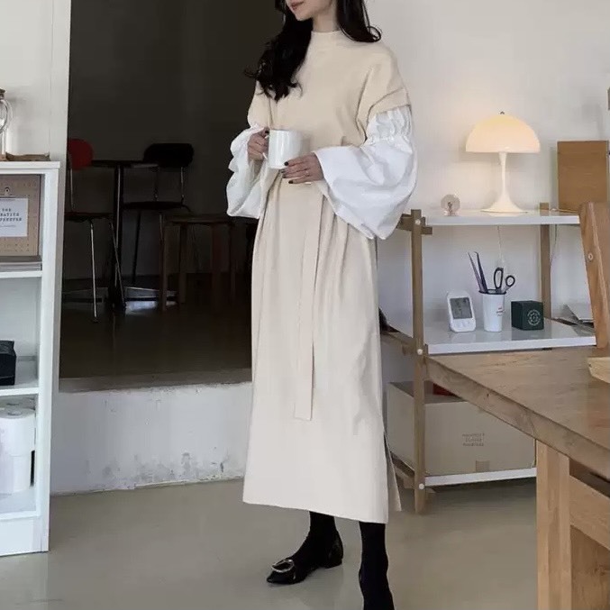 ボリュームスリーブレイヤードニットワンピース 874 Mesty