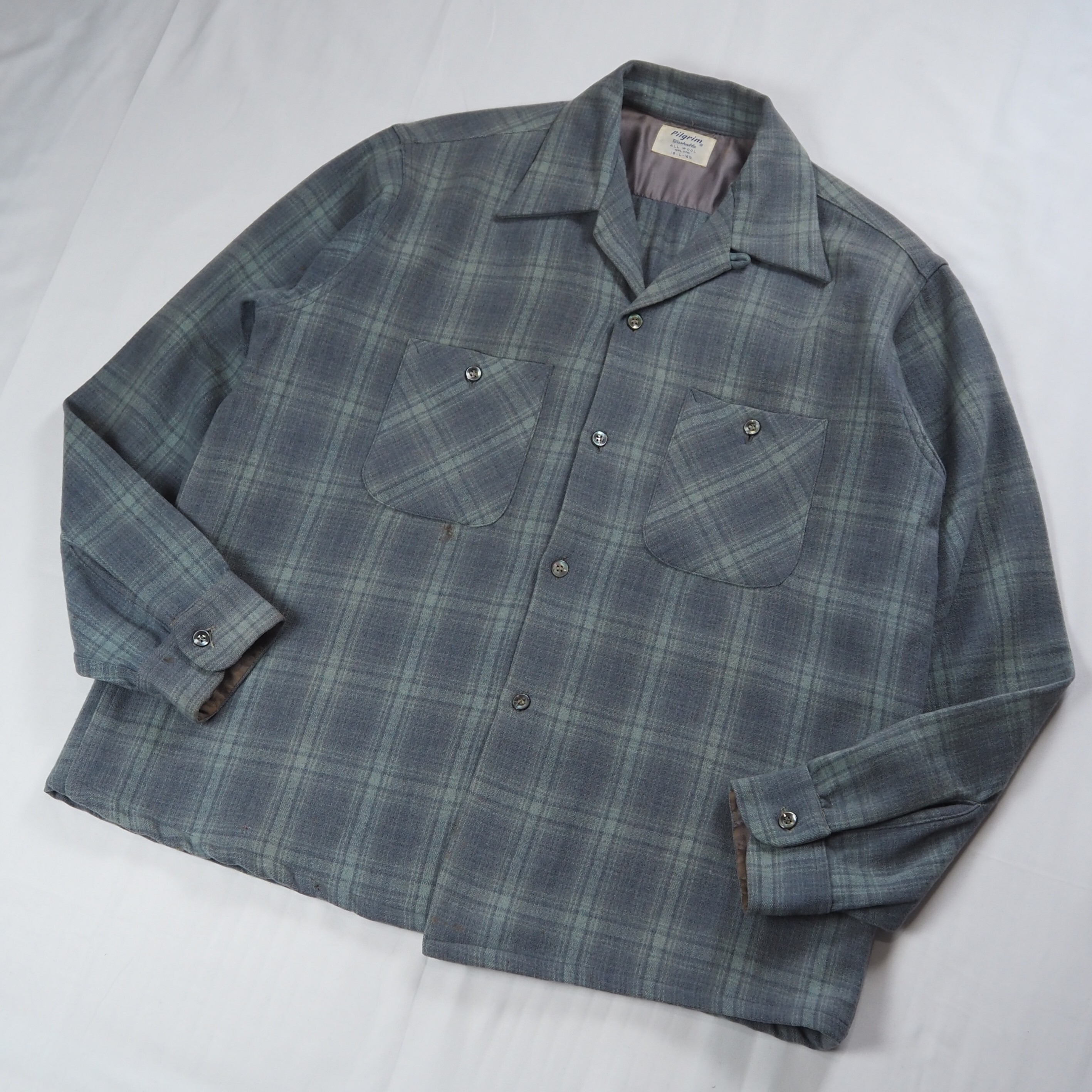 【9/23 20:00入荷】50's Pilgrim ウールシャツ グレー×ライトグリーン の画像 2