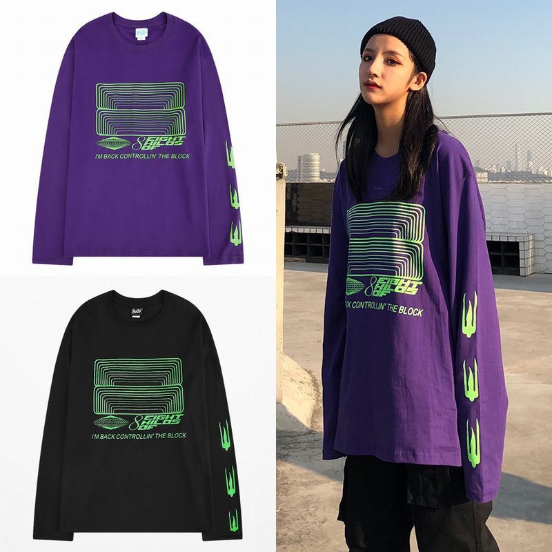 韓国ファッション ロングTシャツ ユニセックス 長袖 Tシャツ 韓国ファッション メンズ レディース プリント 袖プリント オーバーサイズ 大きいサイズ ストリート
