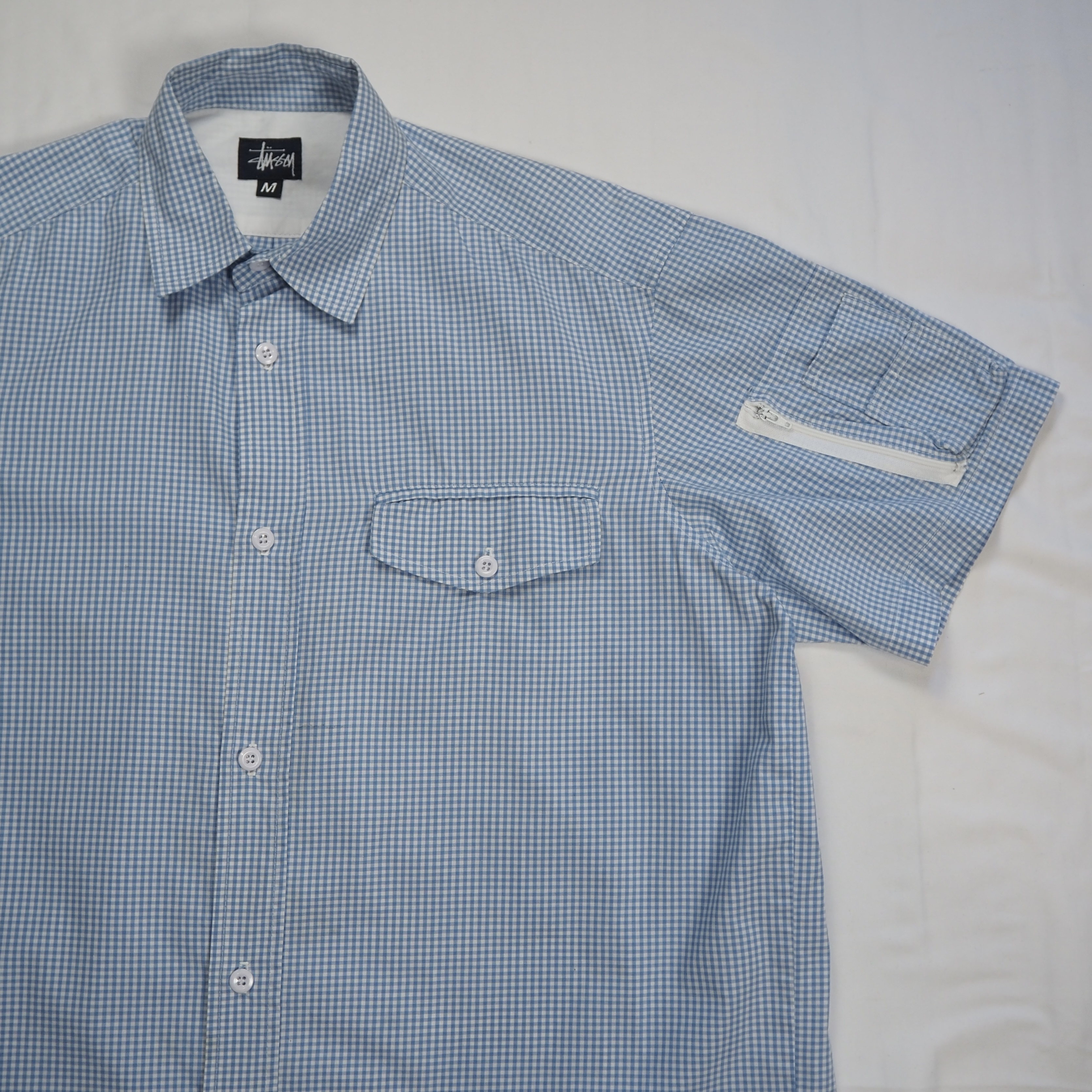 90’s OLD STUSSY 紺タグ 半袖シャツ ライトブルー Mサイズ の画像 10