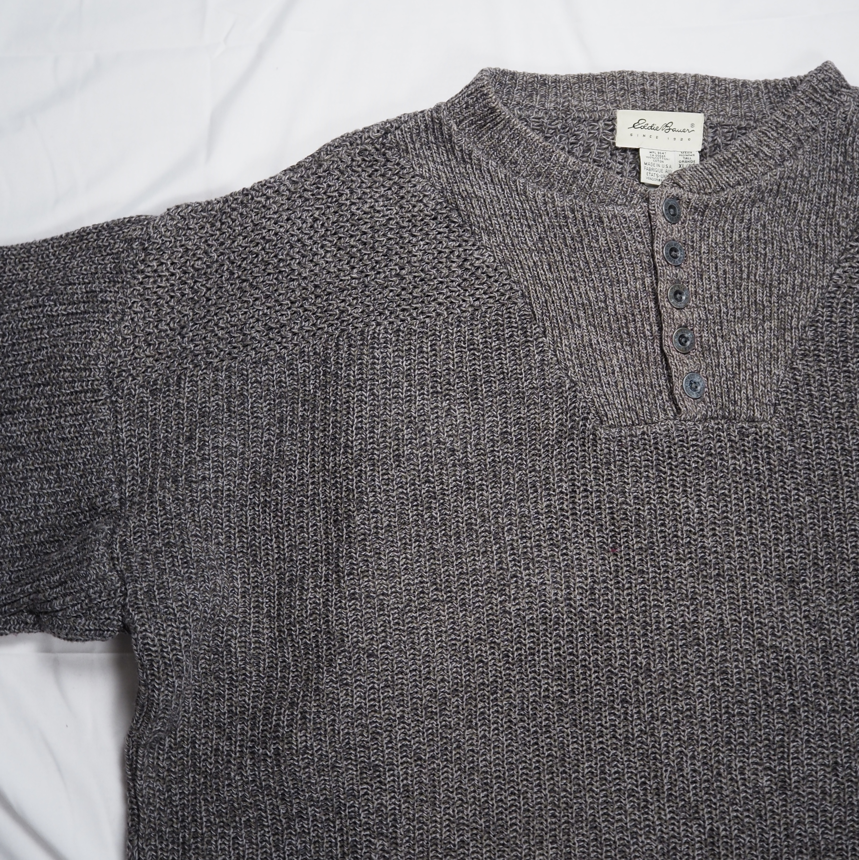 90’s Eddie Bauer コットンニット ジープセーター XL グレー アメリカ製 の画像 3