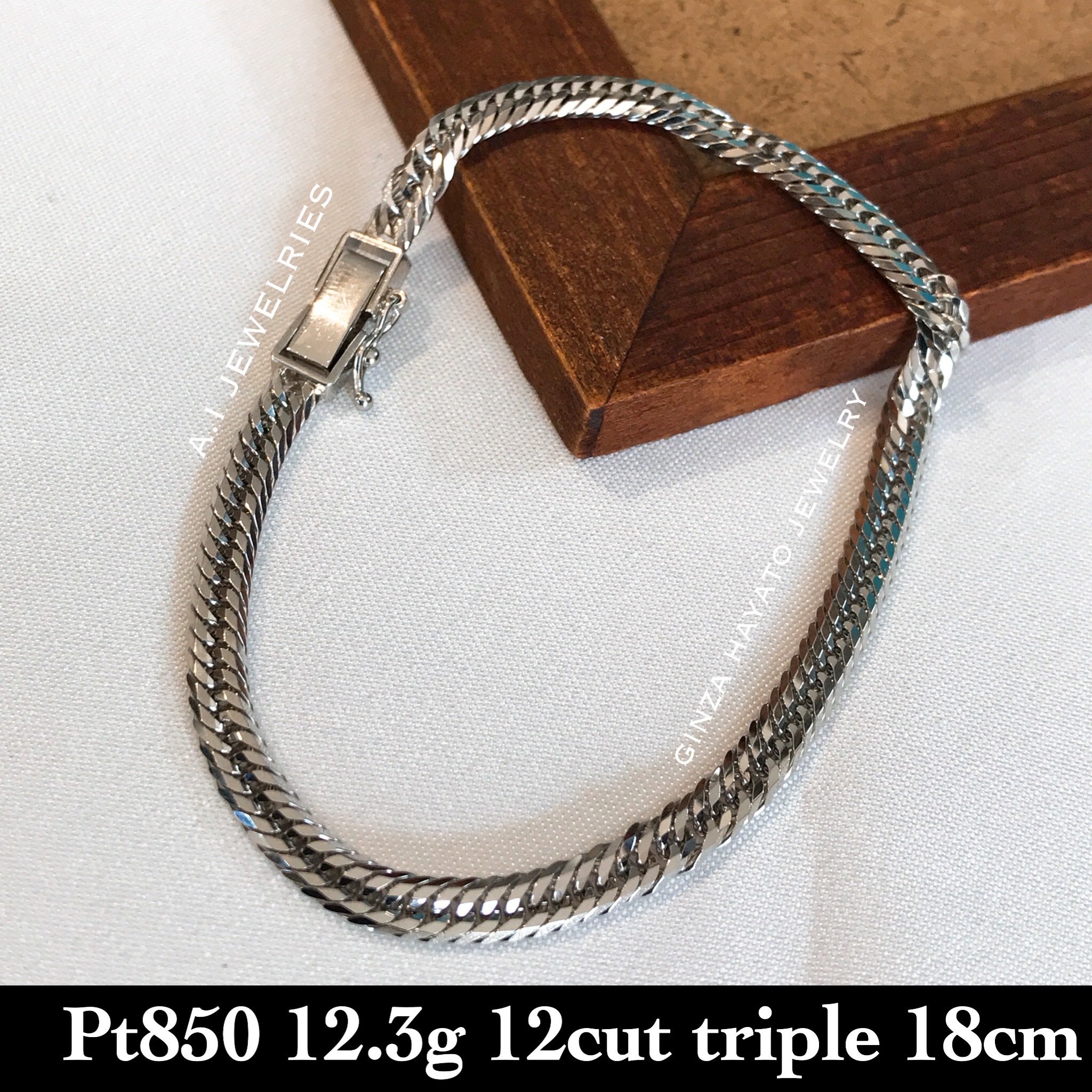 Pt850 プラチナ850 12面トリプル喜平 ブレスレット 12g メンズ レディース ジュエリー 新品 18cm ブレスレット A I Jewelries エイアイジュエリーズ