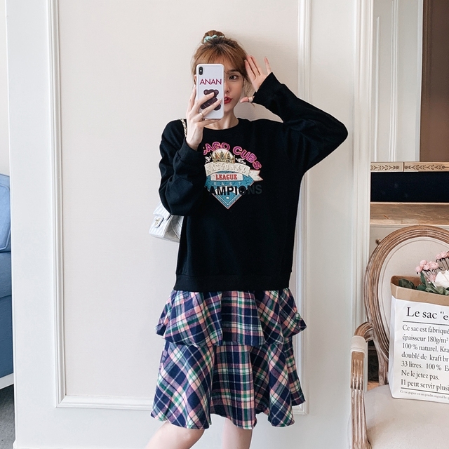 大きいサイズ トレーナーワンピース Tシャツワンピ 重ね着風 レディース 秋 春 冬 トップス ギンガムチェック スカート 膝丈 膝下 ブラック 大きいサイズ専門店 Rubys 大きいサイズ トレーナーワンピース Tシャツワンピ 重ね着風 レディース 秋 春 冬 トップス ギンガムチェック スカート 膝丈 膝下 ブラック 大きいサイズ専門店 Rubys
