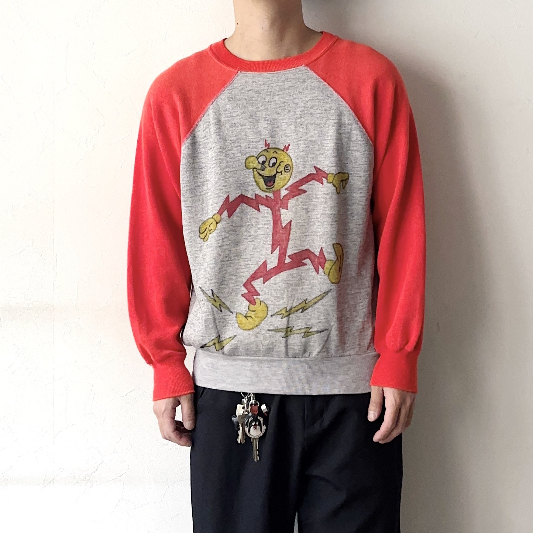 Vintage 70～80's "Reddy Kilowatt" Painted Raglan Sweat の画像 3