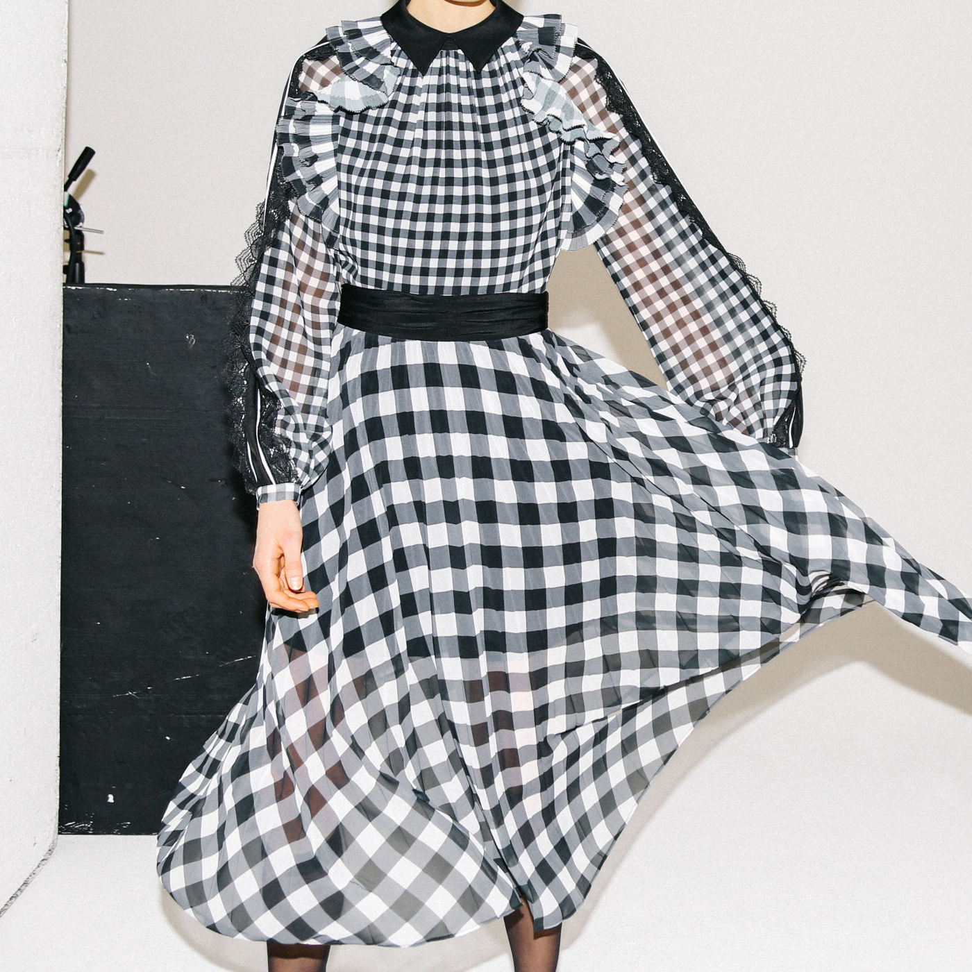 Self portrait gingham printed chiffon dress Clearance